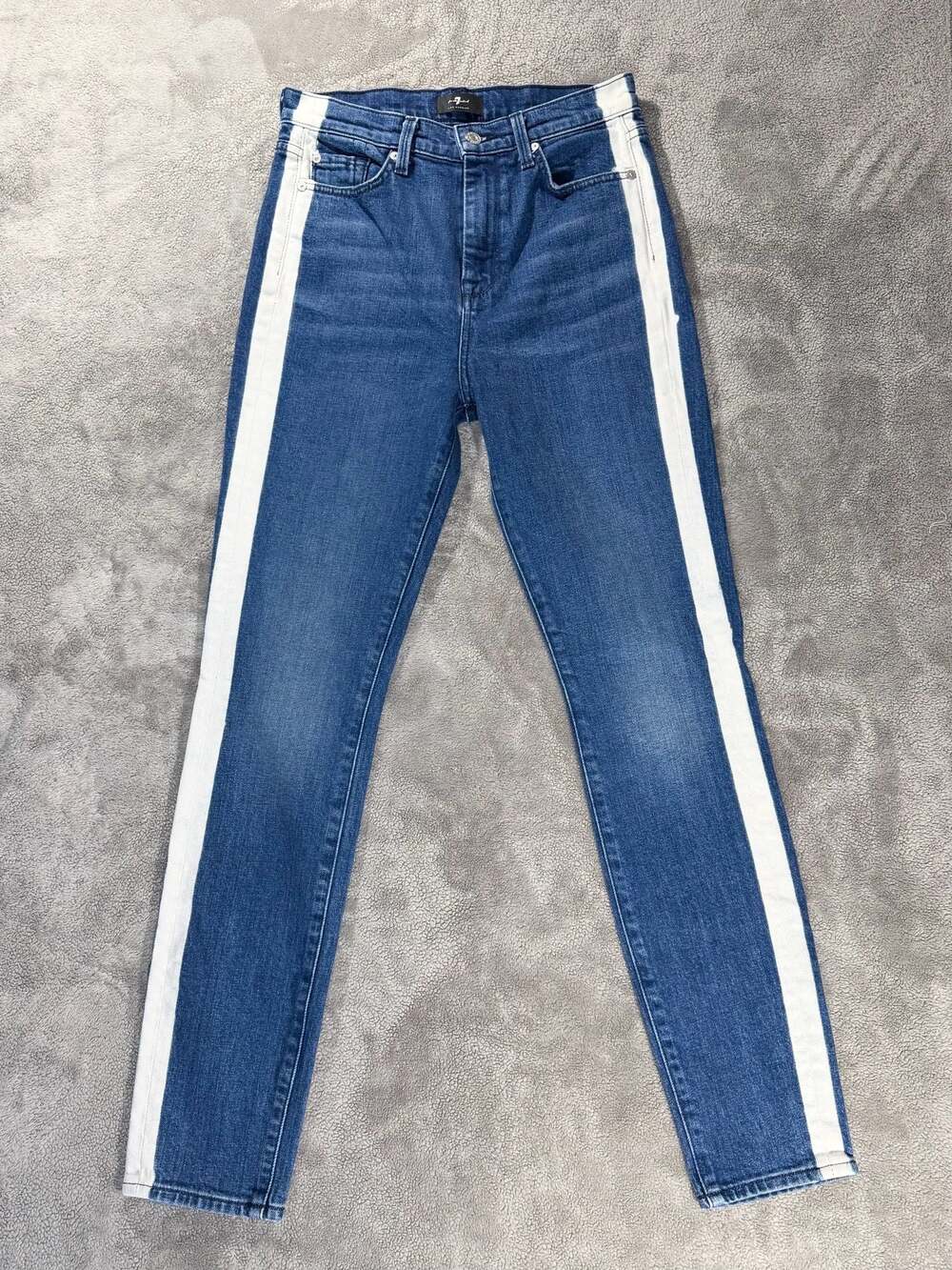 7 For All Mankind High Waist Skinny Jeans with White Side Stripe Size 26